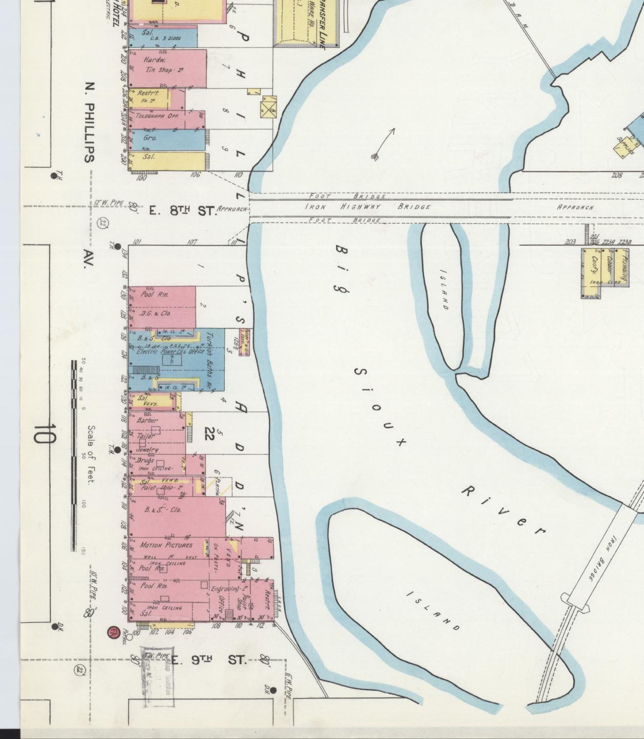 Location of Wright's barbershop in Sanborn Fire Insurance Map, Sioux Falls