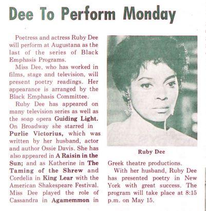 Ruby Dee set to perform at Augustana