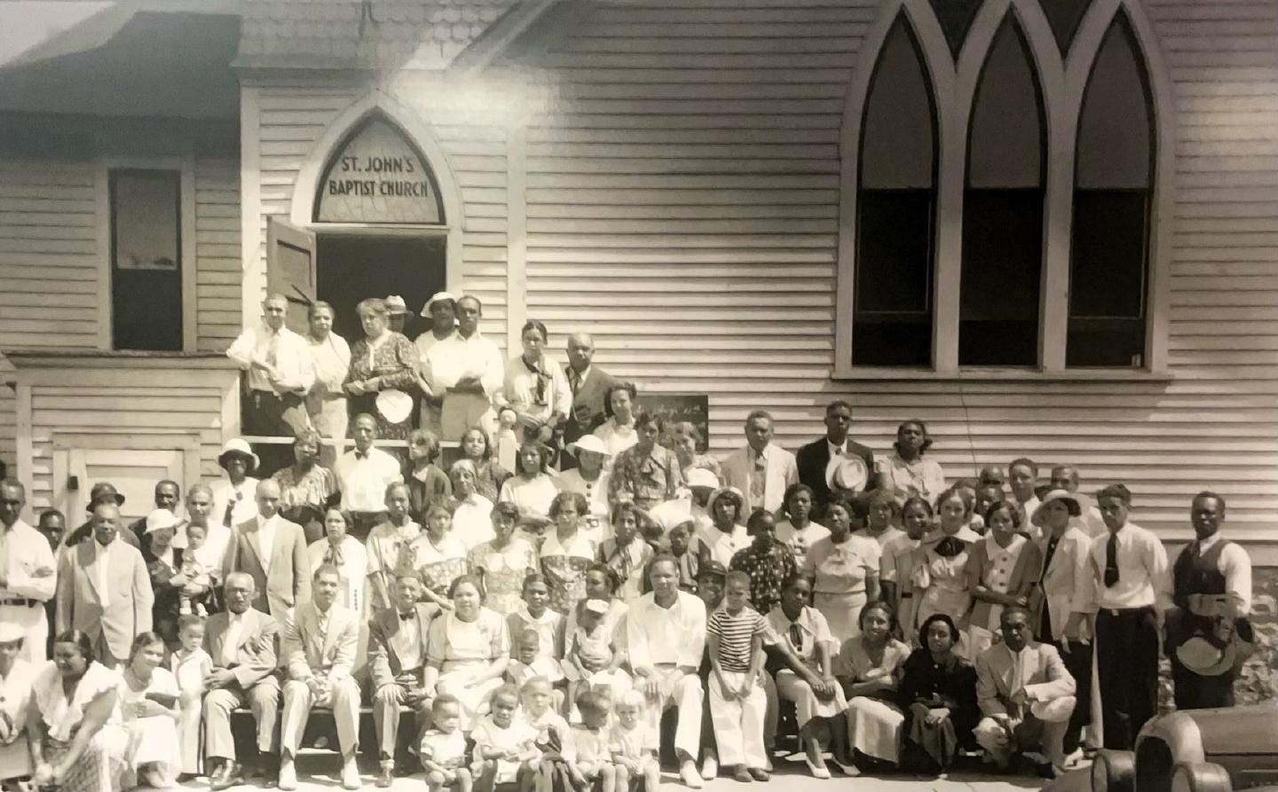 St. John's Congregation, 1939 or 1940. LaBerta Bentley is pictured in the second row from the front, seventh from right. 